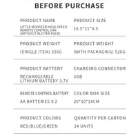 2.4G Remote Control Car with Light RC Vehicle RC Racing Car 20KM/H High Speed Off-Road Climbing Remote Control Toy Gift for Kids