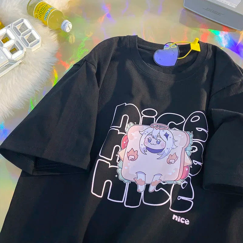 Women T Shirt Fruit Print Harajuku Tshirt Loose Short Sleeve Cute Kawaii Oversized Tee Clothes Y2k Top Anime Graphic T-shirt