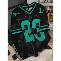 Summer Fashion Butterfly 23 Print TShirt For Women V-Neck Mesh Hole Short Sleeve Sports Football Jersey Y2K Loose Women Clothing