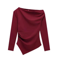 TFMLN 2025 Fashion Asymmetric Women Top T Shirts New Elegant Spring Summer Elastic Clothes Long Sleeve Shirt Top