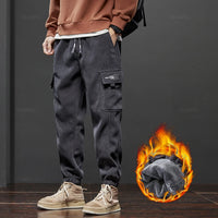 Winter Men's Fleece Warm Cargo Corduroy Pants Jogging Sweatpants Work Y2k Korean Pants Loose Harem Casual Trousers for Men