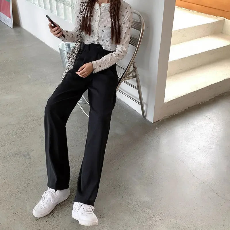 High Waist Draped Suit Pants for plus Size Women Spring Autumn Design Sensation Floor Length Casual Straight Wide Leg Long Pants