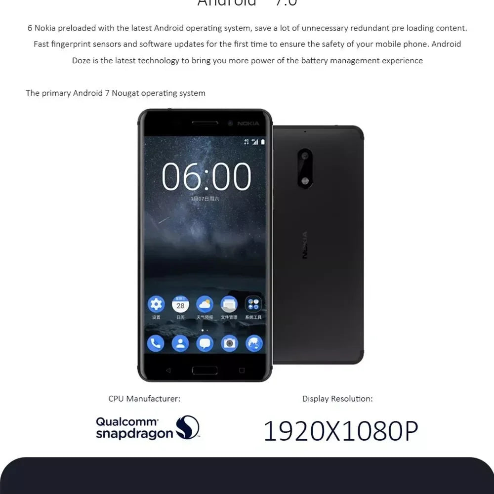 Nokia 6 4G Smartphone Full Screen Dual SIM 4+64G Phone Nokia 6 Cheap Phone Used Phone