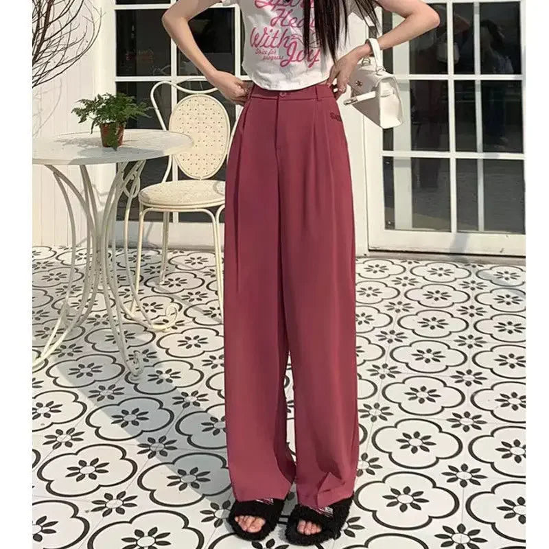 High Waist Wide Leg Thin Suit Pants Women's Loose Fitting Casual Floor Length Trousers Straight Cut Slimming Effect