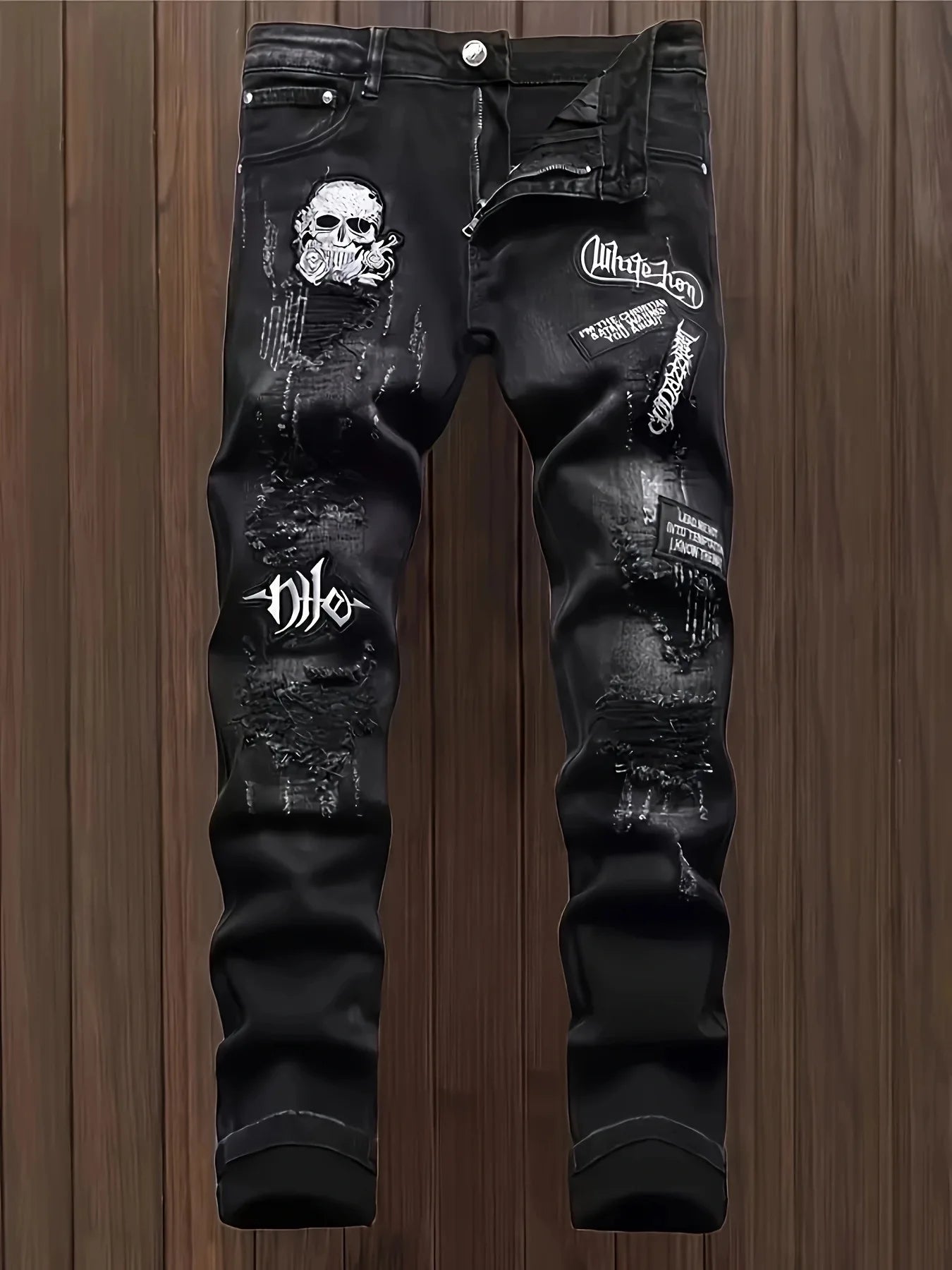 European and American new washed hole Zhangzai trendy fashion jeans