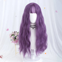 VICWIG Synthetic Hair Long Wavy Purple Green Black Blue Brown Cosplay Wig with Bangs for Women