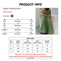 Oymimi Elegant Green Cotton Women's Dress Fashion O-Neck Sleeveless Dresses Casual New High Waist A-Line Mid-Calf Dresses Female