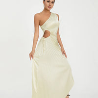 Women Elegant Long Dress Summer Sleeveless One-shoulder Pleated Hollowed Irregular Dress for Cocktail Party Beach Sundress Y2K