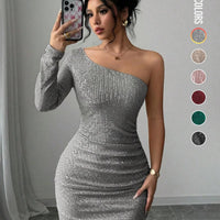 Women's Off Shoulder  Sequins Bodycon Dress, Elegant Fashion Short Dress for Party Club Dating Wear, Ladies Dress for All Season