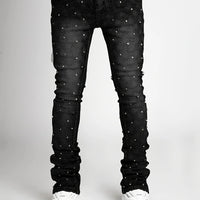 Men's denim fashion personality straight leg men's pants European and American fashion Instagram hot item elastic pearl denim la