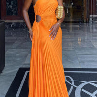 Women Elegant Long Dress Summer Sleeveless One-shoulder Pleated Hollowed Irregular Dress for Cocktail Party Beach Sundress Y2K