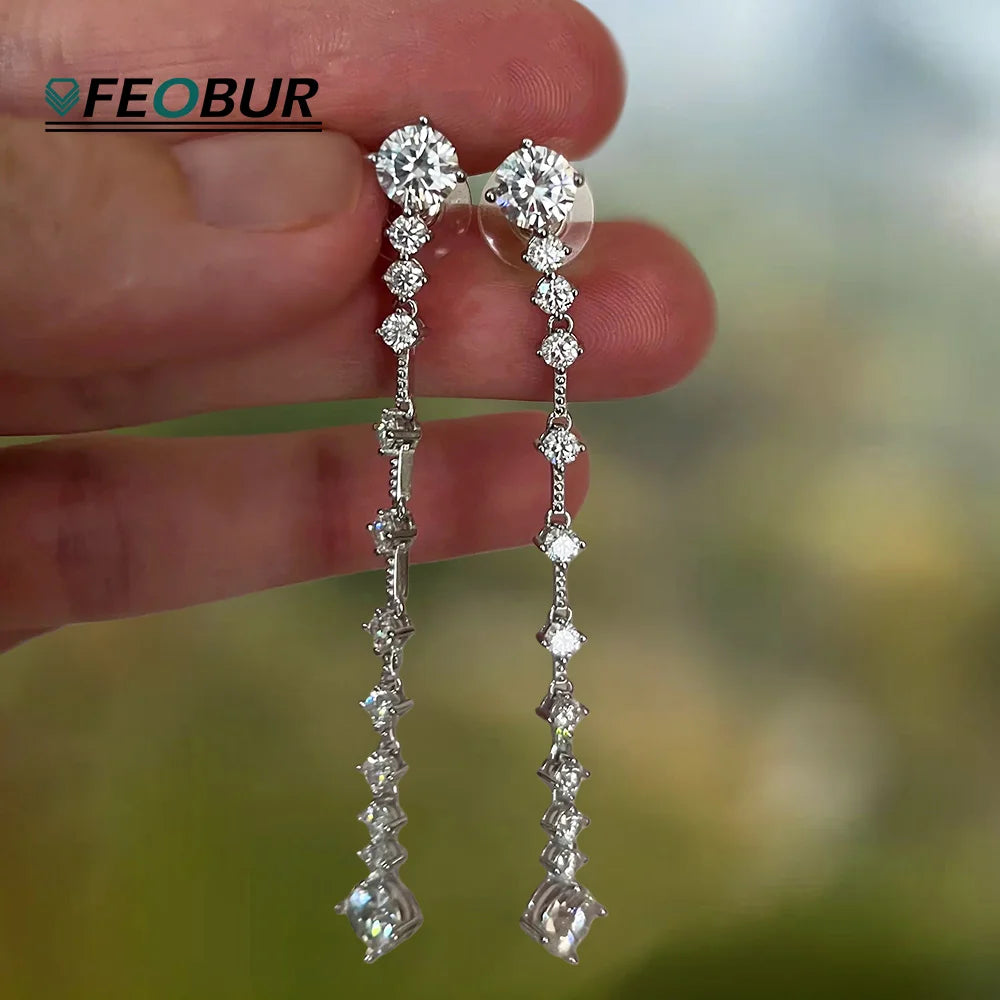 FEOBUR 3/6cttw Full Moissanite Drop Earrings for Women 925 Sterling Silver Lab Diamond Long Earring Bridal Wedding Jewelry GRA