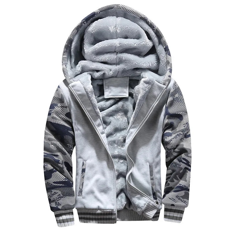 Men's Jacket Winter Camouflage Fleece Thicken Hooded Jackets Male Long Sleeve Coat Casual Zip Up Hoodies Streetwear Men's Coats