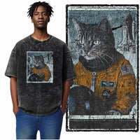 COOLMIND DB cat Printed Cotton Acid Washed Exclusive Graphic Unisex T Shirt Cool Streetwear Men Tshirts Big Size Tee for men