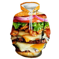 3D Printing Steak Salad French Fries Food Hoodie For Men Long Sleeves Hooded Sweatshirt Hamburger Pattern Casual Pullovers