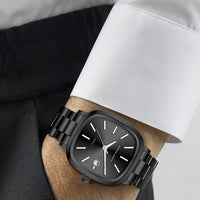 Japanese Movement Square Fashion Stainless Steel Strap Original Business Style Silver Black Waterproof 3Bar Quartz Watch for Men