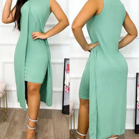Dresses for Women 2023 Summer Fashion Keyhole Neck Sleeveless Cutout O-Ring Decor Slit Asymmetrical Casual Dress Clothing