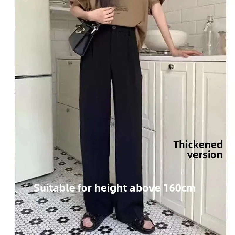 High Waist Wide Leg Thin Suit Pants Women's Loose Fitting Casual Floor Length Trousers Straight Cut Slimming Effect