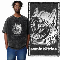 COOLMIND DB cat Printed Cotton Acid Washed Exclusive Graphic Unisex T Shirt Cool Streetwear Men Tshirts Big Size Tee for men