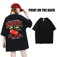 Summer Lemon Cherries Prints T-Shirts Cotton Women's Tops Oversize O-Neck Soft Short Sleeve tees Street Casual Womans Clothes