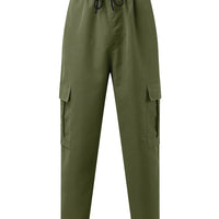 Men s Loose Cargo Long Pants Solid Color Drawstring Waist Straight Leg Trousers Casual Work Pants with Pockets
