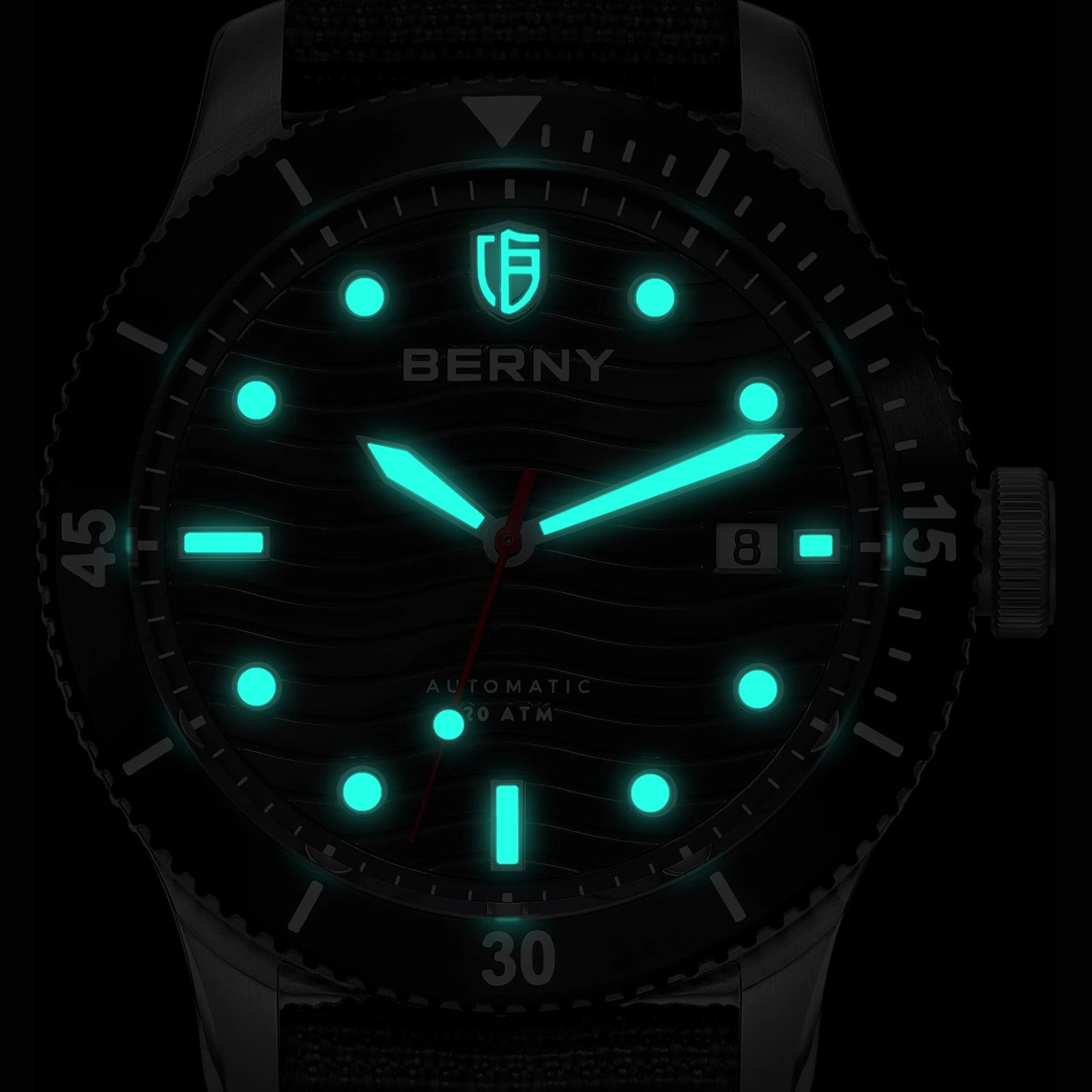 BERNY Top Automatic Diver Watch for Men PT5000 Movement 20ATM Waterproof Luminous Sapphire Lens Sport Swimming Diving Watch Men