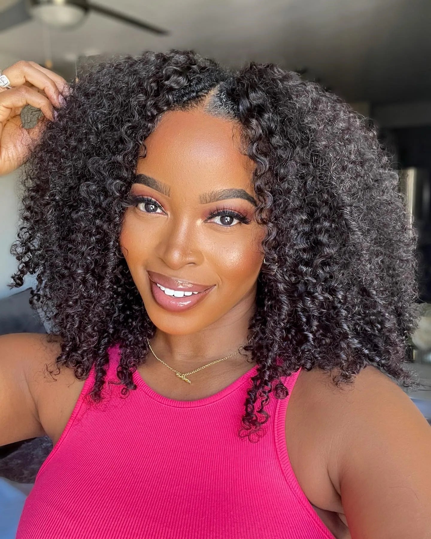 Kinky Curly V Part Wig Human Hair No Leave Out Thin Part Malaysian Hair Wigs for Women 250 Density Afro Curly V/U Part Wig 100%