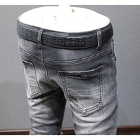 Designer Fashion New High Quality Black Grey Jeans Elastic Slimming Perforated Patch Washed Jeans High Street Hip Hop Brand Pant