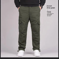 Autumn Winter Mens Cargo Pants Fleece Warm Trousers Cotton Pants Insulated Hiking Running Pants Man Multiple Pockets