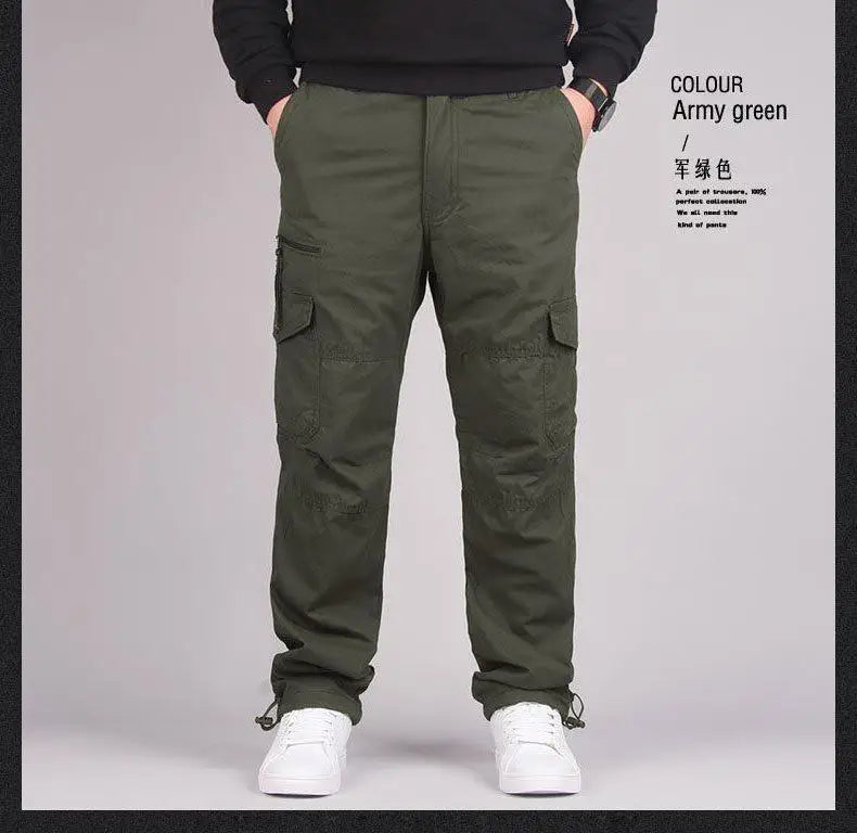 Autumn Winter Mens Cargo Pants Fleece Warm Trousers Cotton Pants Insulated Hiking Running Pants Man Multiple Pockets