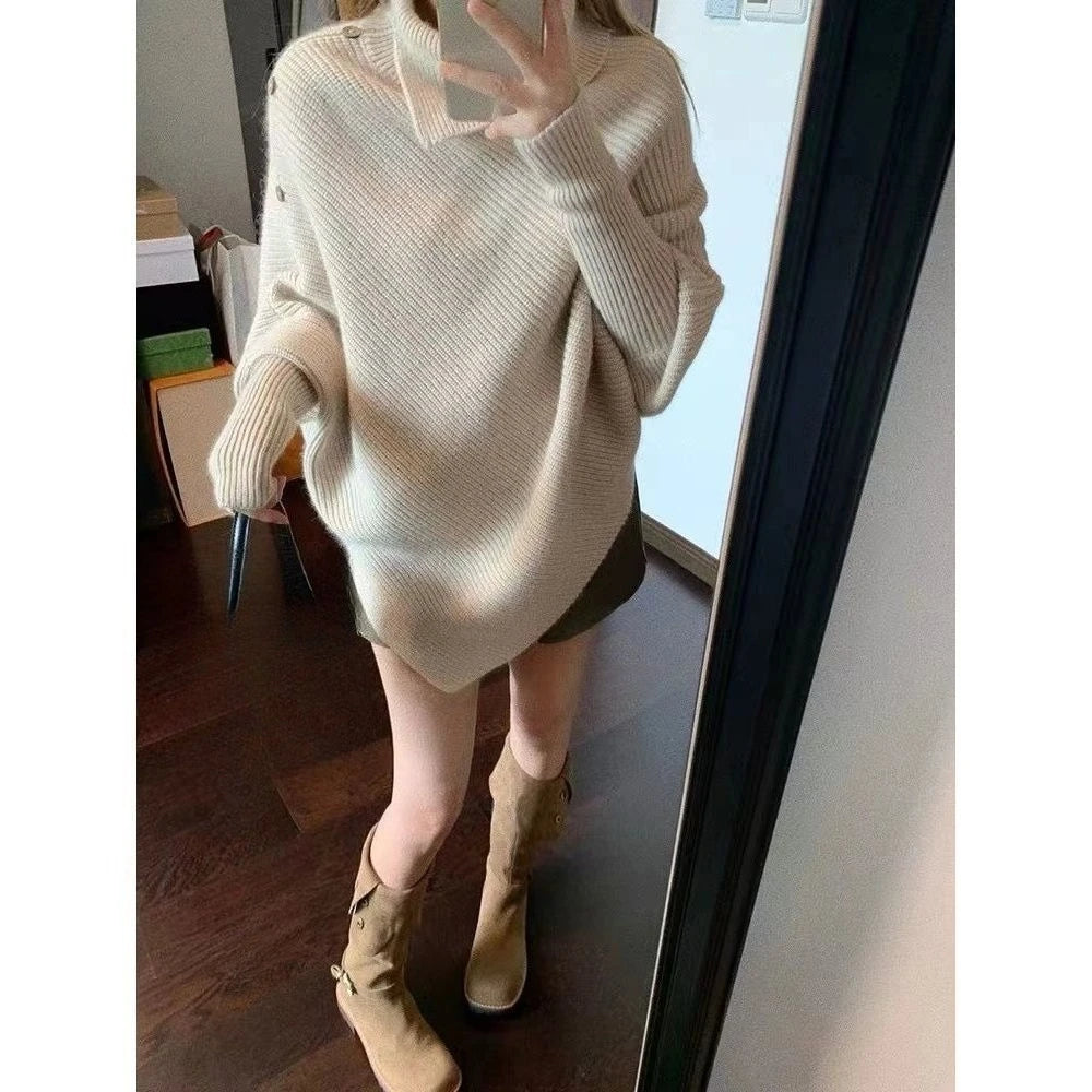 2000s Korean Fashion Slim Batwing Sleeve Autumn Sweaters Y2k Pure Color Subculture Casual Long Sleeve Pullovers Sweaters Chic