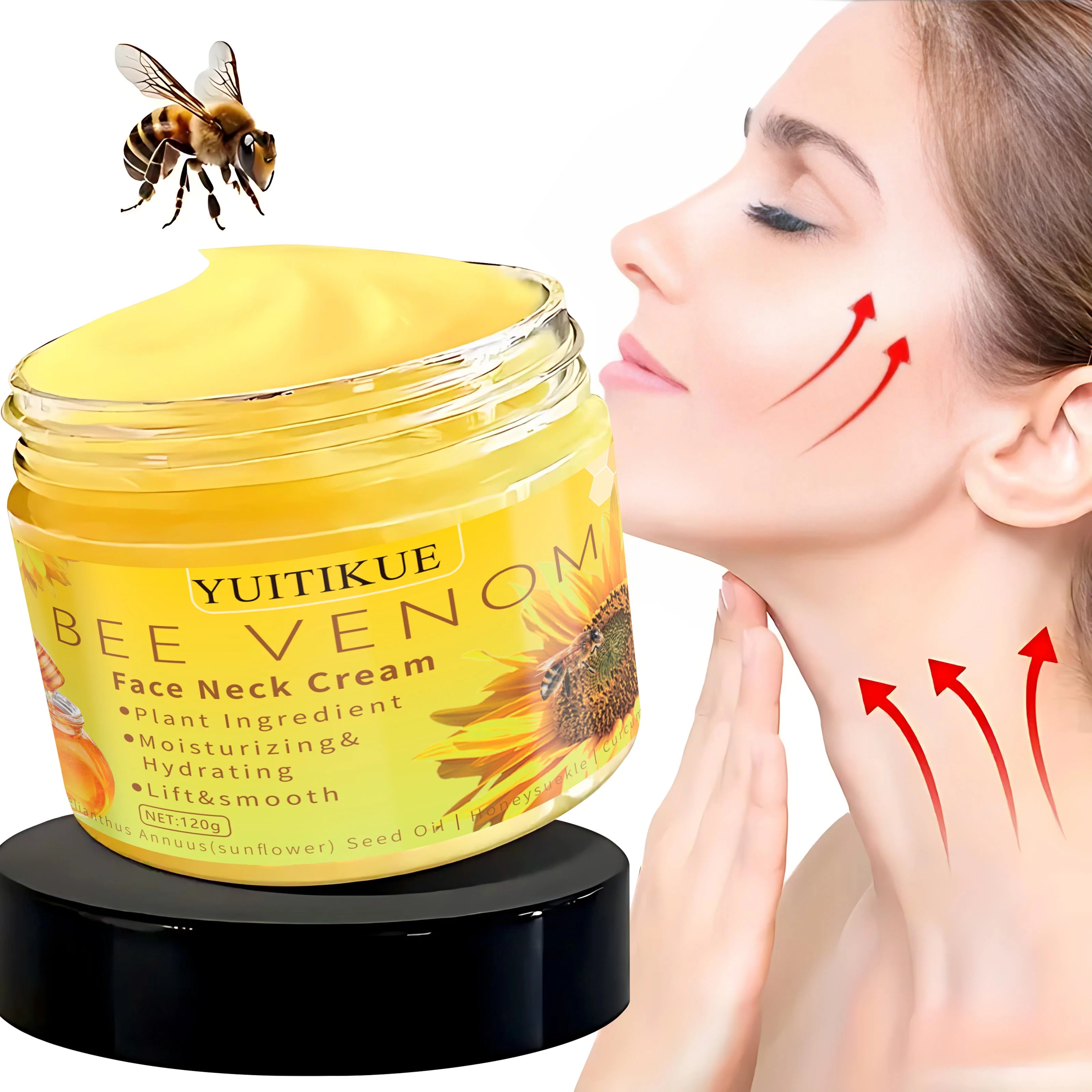 YUITIKUE Bee Venom Face & Neck Cream 120g - Plant-Based Formula, Moisturizing & Lifting, Fast Absorption, Day & Night Care