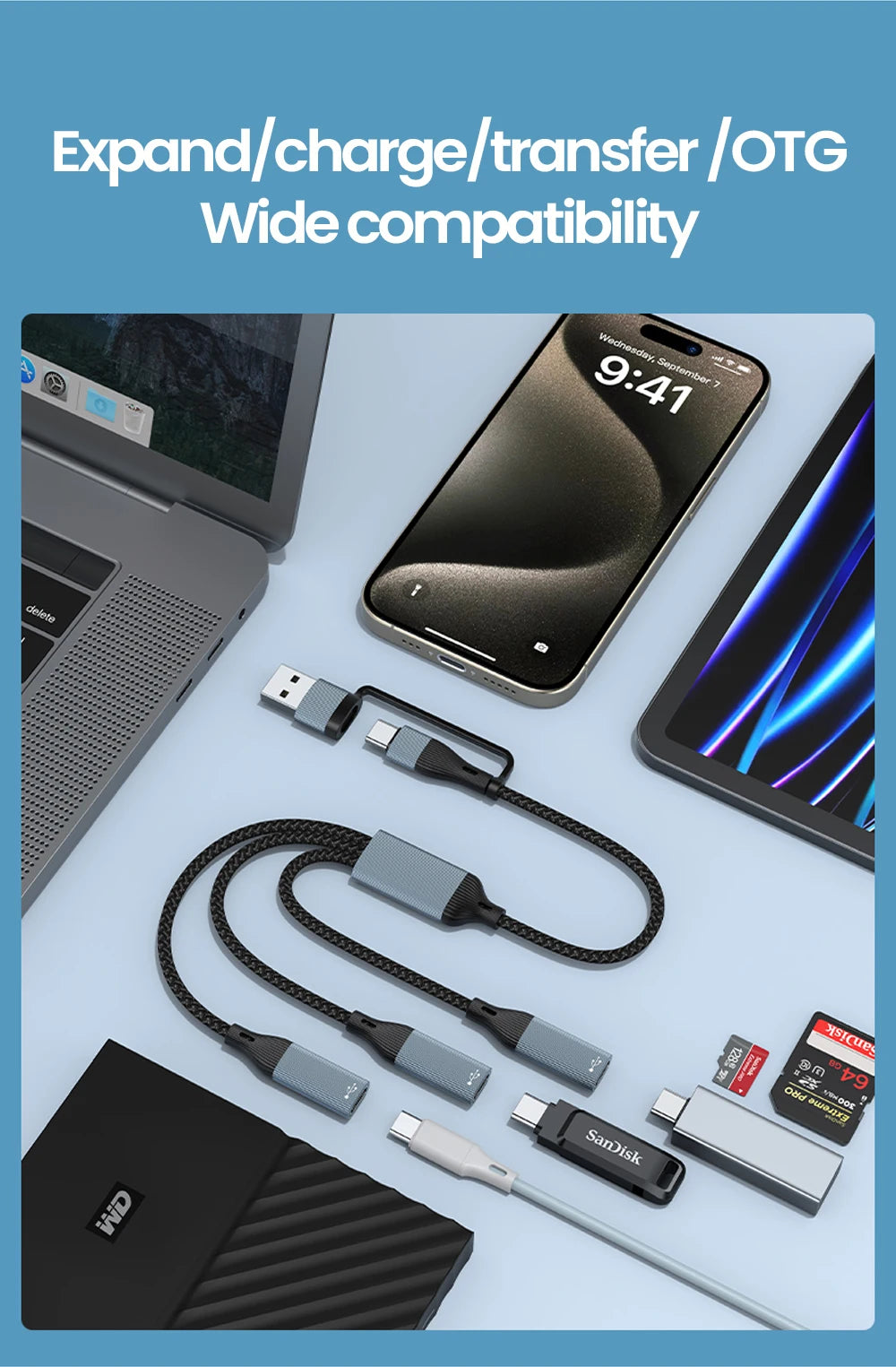 USB Type C HUB Multiple Splitter Adapter OTG Data Transfer 3/2 Port USB Power Charging Hub Cable Connector Adapter