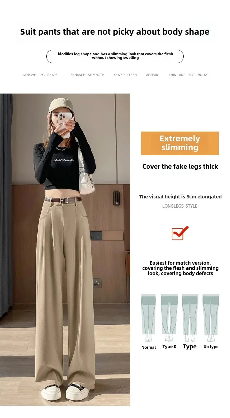 High Waist Slim Fit Straight Leg Suit Pants Wide Leg Casual Trousers Women's Autumn New Arrival Red Color Business Office Wear