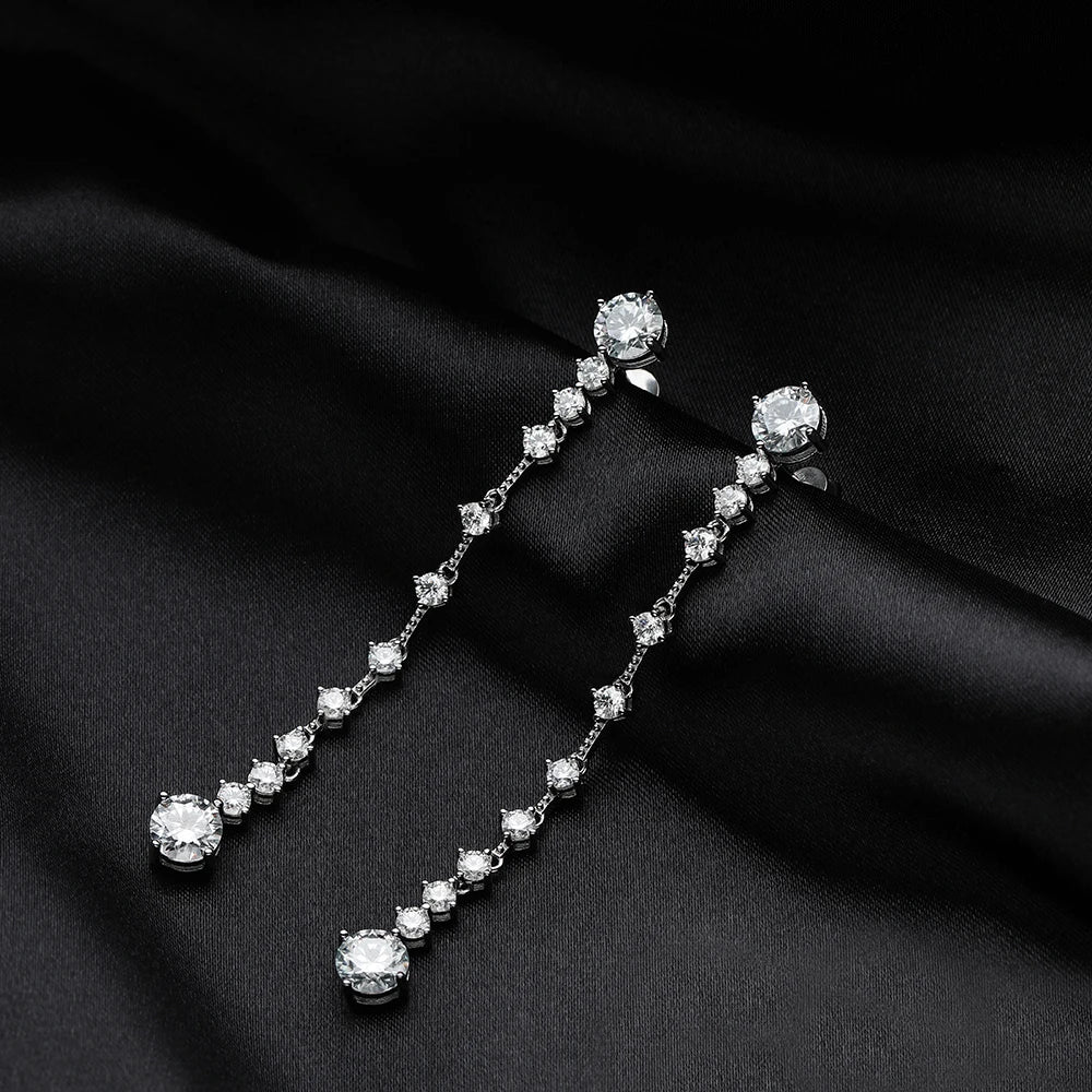 FEOBUR 3/6cttw Full Moissanite Drop Earrings for Women 925 Sterling Silver Lab Diamond Long Earring Bridal Wedding Jewelry GRA