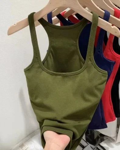 European Style Screw Thread Fitness Tank Top Women's Inner Wear Summer Outer Wear Fine Shoulder Strap Work Shirt Polyester Fiber