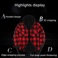 Plus Size Men's Hooded Plaid Shirt Warm Fleece Lined And Thickened Top Long Sleeve Outerwear For Autumn/Winter