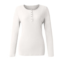 Women'S Button Color V-Neck Long Sleeve T-Shirt Top Blouse Tee Solid Color Sexy Slim Spring Autumn Lady Button Knit Top Women So
