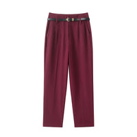 Faionable High Waist Belted Straight Leg Pants Women's Slim Fit Casual Autumn New Arrival Street Sle Polyester Fiber