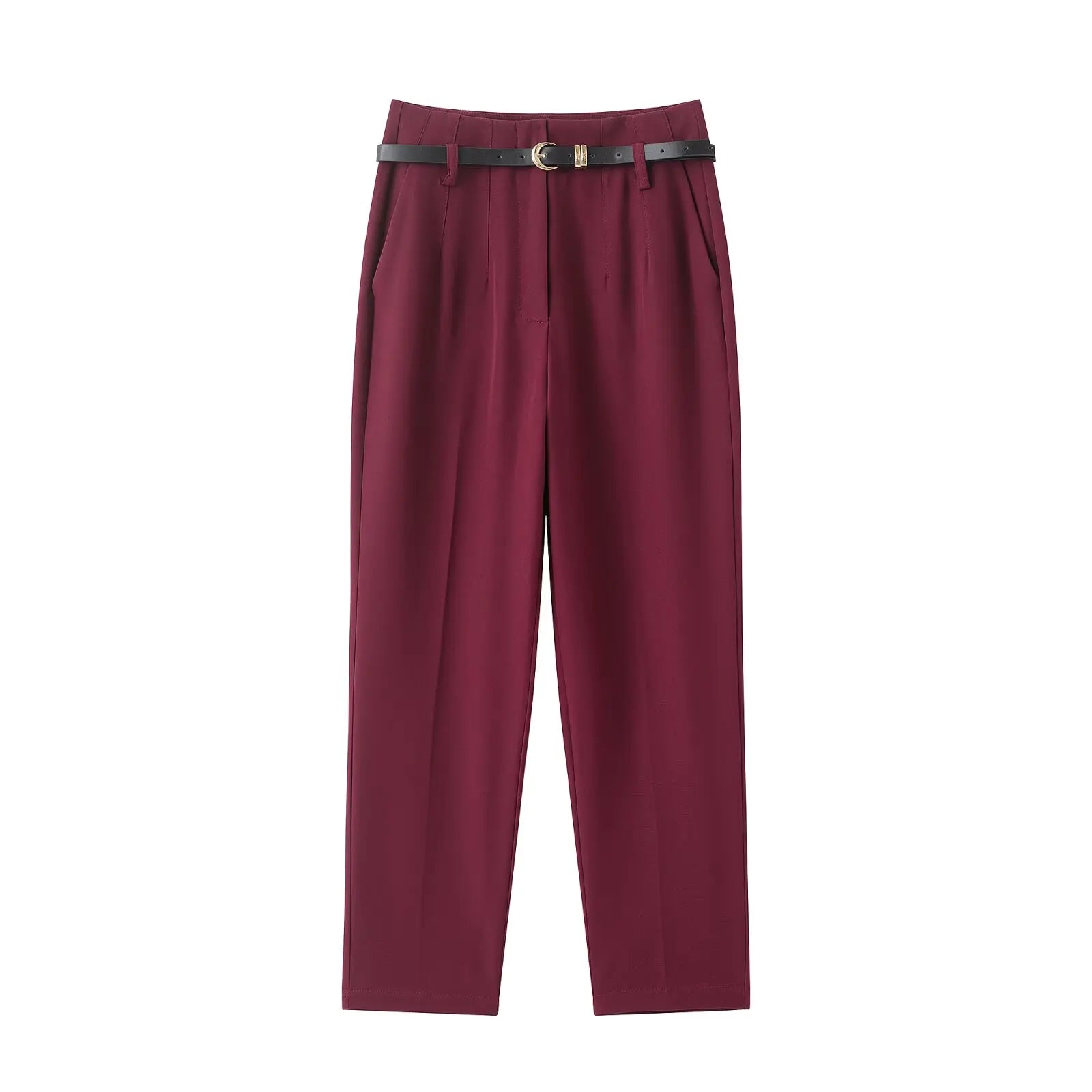 Faionable High Waist Belted Straight Leg Pants Women's Slim Fit Casual Autumn New Arrival Street Sle Polyester Fiber