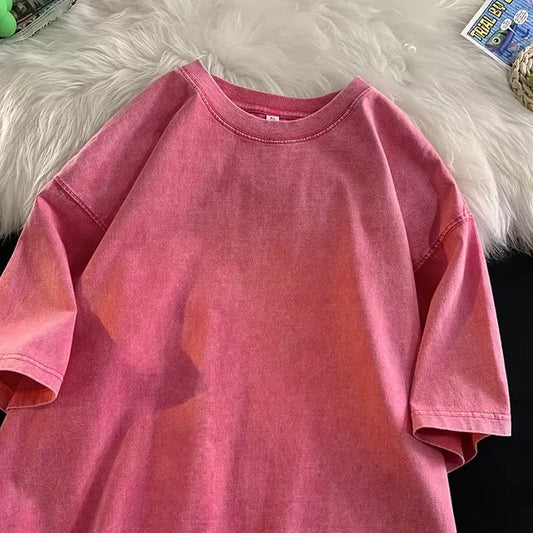 Vintage T-shirt Oversized Men's T Shirt Short Sleeve T-shirt T-shirts for Men Men's Cotton T-shirt Pink Oversize T-shirt Y2k