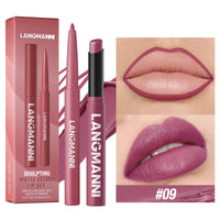 Integrated waterproof lipliner+lipstick lipstick lipstick set,no smudge,no fade,no cup,durable,easy to create a perfect makeup!