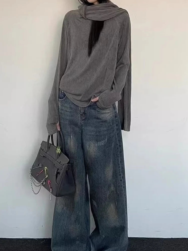 2000s Korean Fashion Slim Batwing Sleeve Autumn Sweaters Y2k Pure Color Subculture Casual Long Sleeve Pullovers Sweaters Chic