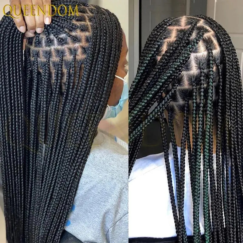 Synthetic 36 Inch Cornrow Braided Wigs for Black Women Full Lace Braids Wig Natural Black Knotless Box Wig Faux Locs Wig