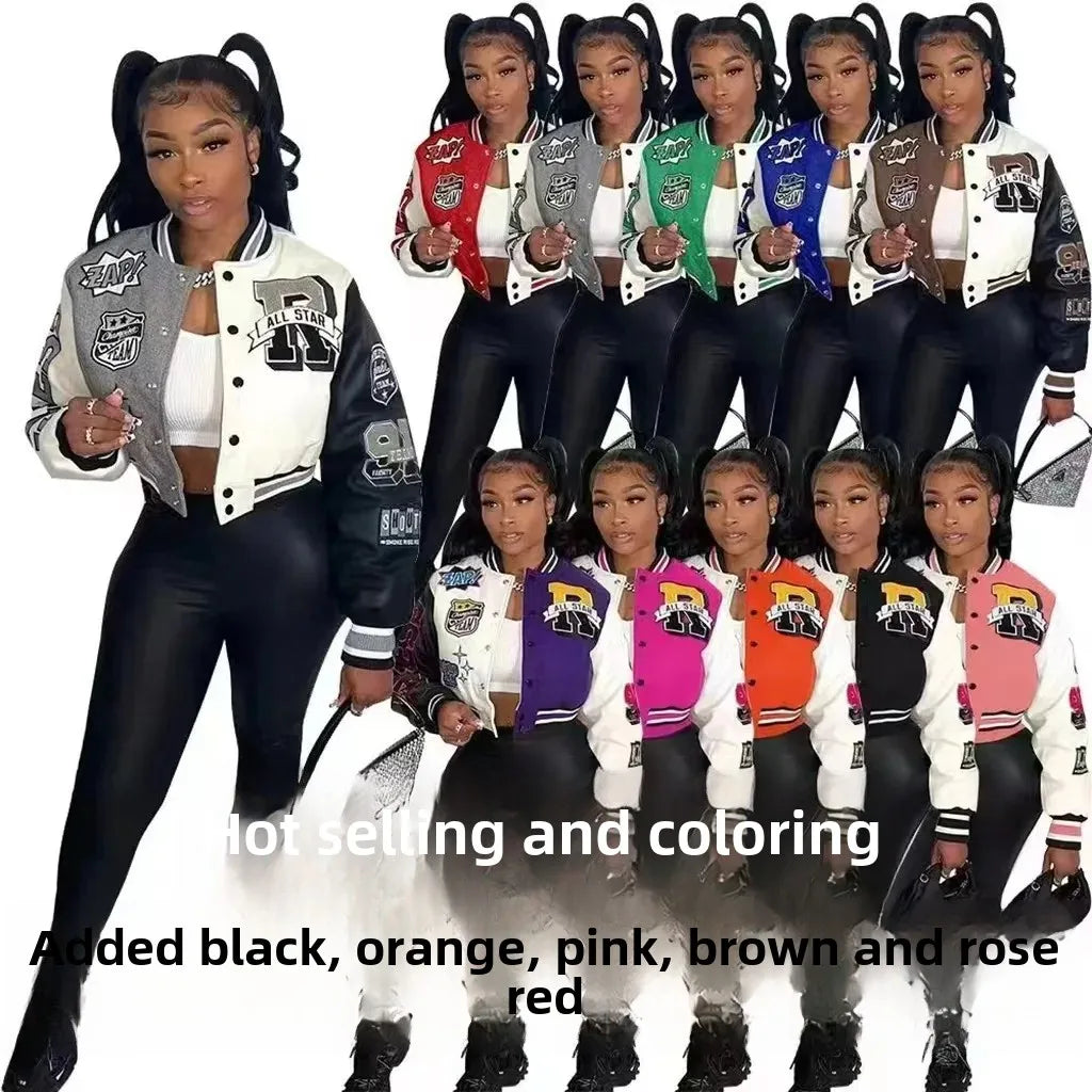 WB9121 Women's Screw Thread Ballpark Jacket Crew Neck Regular Fit Spring Autumn New Style Clothing From China Mainland