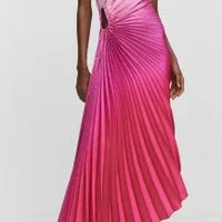 CM.YAYA Women Gradient Printed Pleated One Shoulder Roll Waist Maxi Irregular Big Swing Dress 2023 Sexy Party Vestidos Dresses