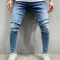 2024 Men Jeans Solid Pockets Stretch Denim Straight Pants Spring Summer Business Casual Trousers Daily Streetwear Men's Clothing