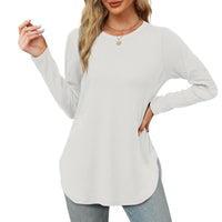 Traf 2024 Mujer Womens Long Sleeve Round Neck Shirts Side Split Basic Loose Tunic Tops Casual Shirts Ropa De Mujer Fashion