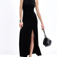 Knit Sleeveless Dresses For Women Long Elegant White High Slit Dress Bodycon Ladies Office Skinny Maxi Tank Rib Dress Female