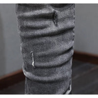 Designer Fashion New High Quality Black Grey Jeans Elastic Slimming Perforated Patch Washed Jeans High Street Hip Hop Brand Pant